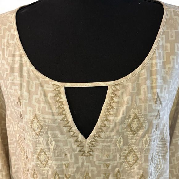 ARIAT Warrior Tunic Top Pull String Sleeves Beige Tori Print Boho - Picture 4 of 9